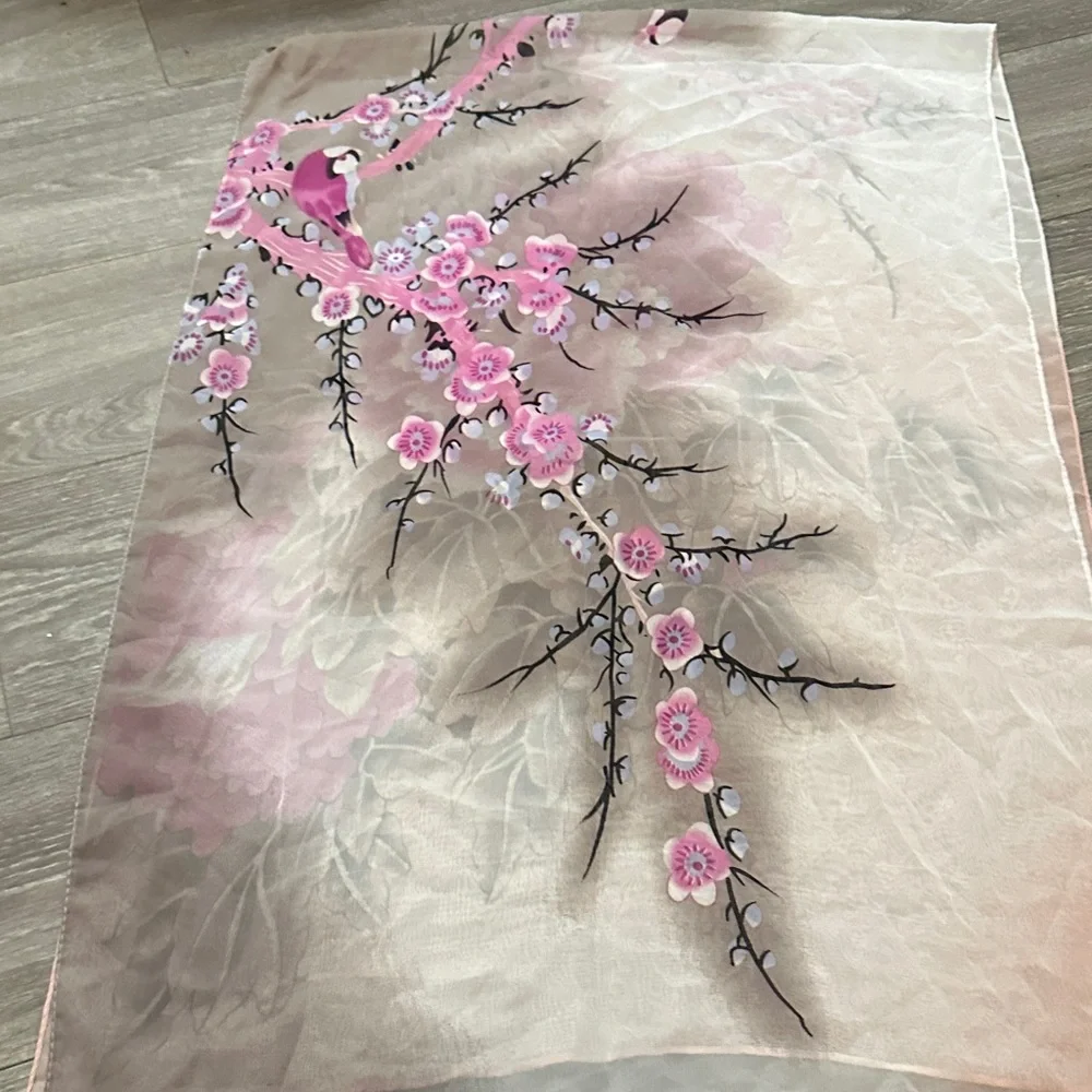 Chic Floral Pink and Brown Scarf - Picture 3 of 9